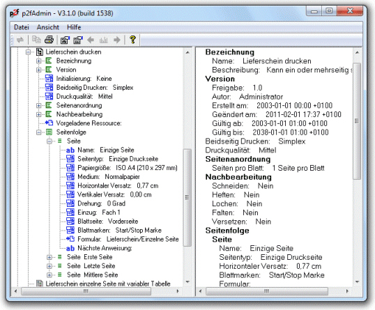 Screenshot des print2forms Administrationsprogramms