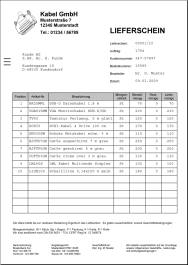 Mit print2forms aufbereiteter Lieferschein