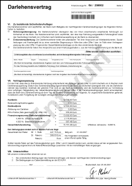 Mit print2forms gedruckter, ausgefllter Vertragsvordruck