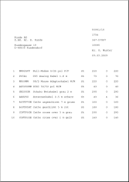 Nutzdaten fr den Druck von Lieferscheinen